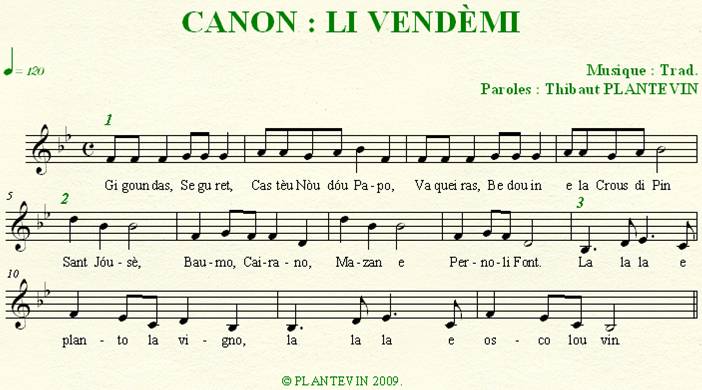 Canon à 3 voix "Li vendèmi".